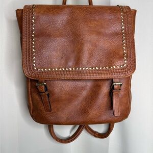 Jen&Co Studded Tan Faux-Leather Backpack - Casual Everyday Carry